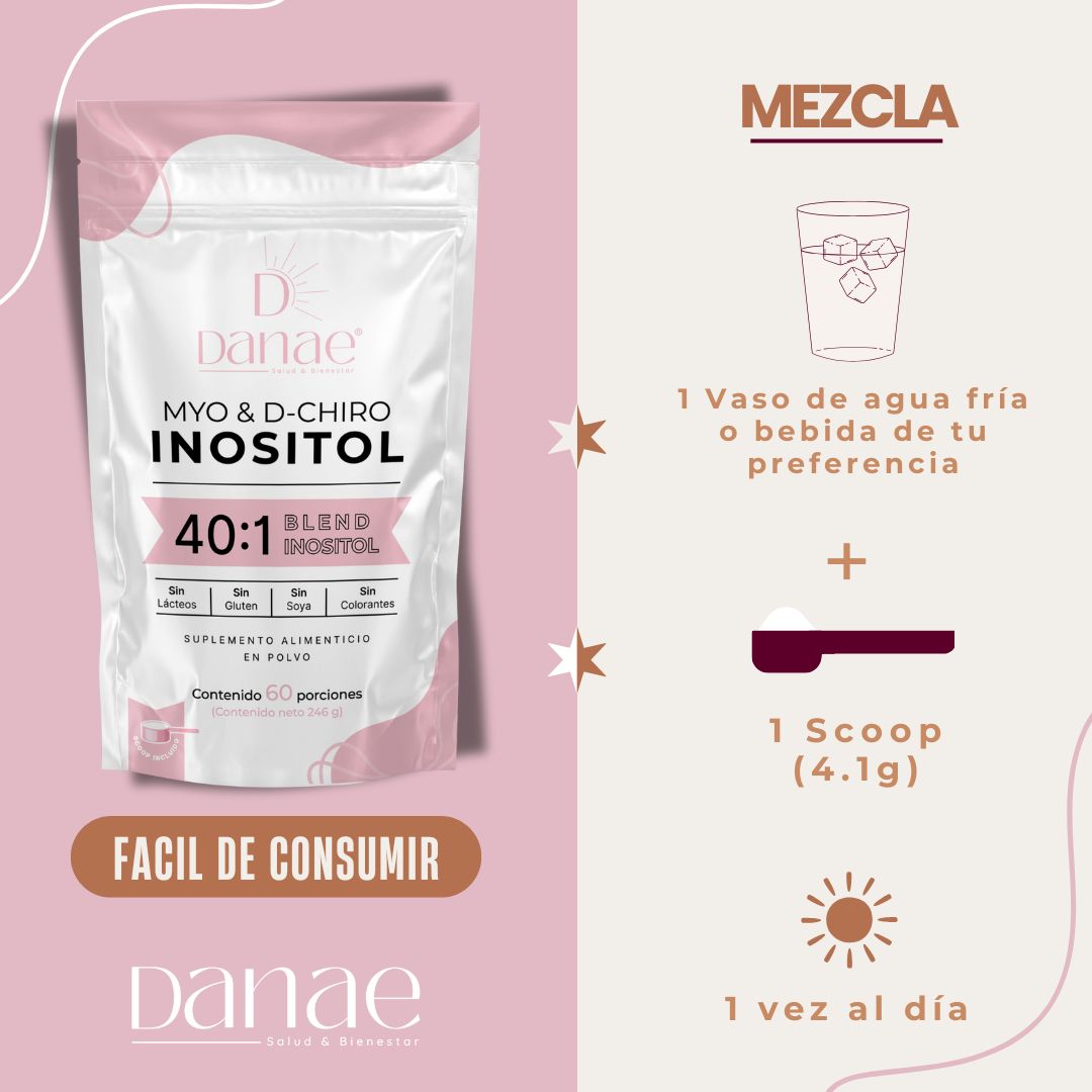 Danae | Myo & D-Chiro Inositol mezcla ideal 40:1, para Mujeres (246 g c/u), 60 días de duración.