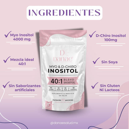 Danae | Myo & D-Chiro Inositol mezcla ideal 40:1, para Mujeres (246 g c/u), 60 días de duración.